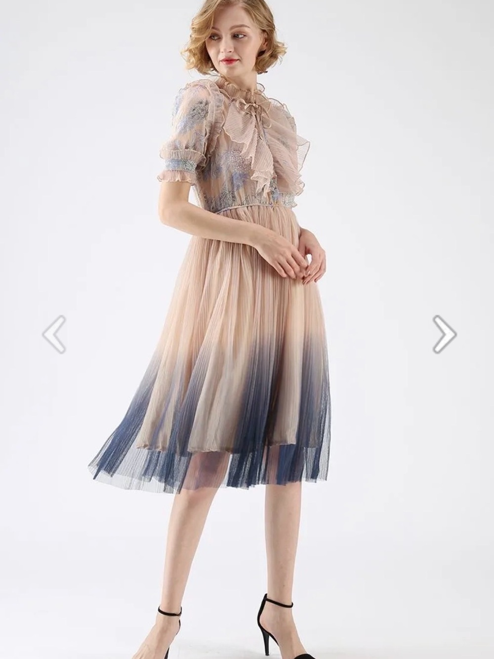 Chicwish Blush to Navy Ombre Ruffled Midi Dress size S/M